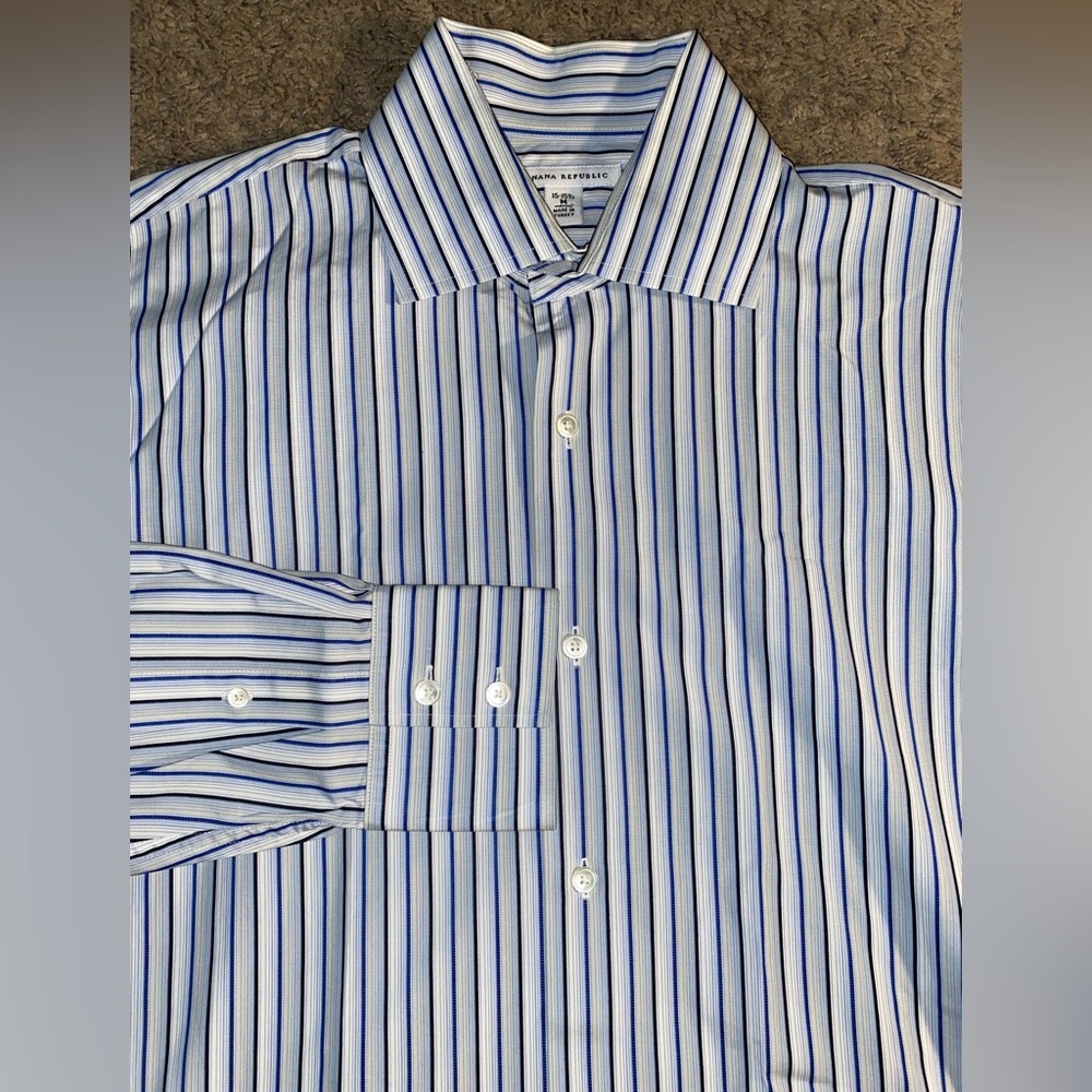 Banana Republic Size Medium Striped Button Up Down Work Dress 15.5 Shirt